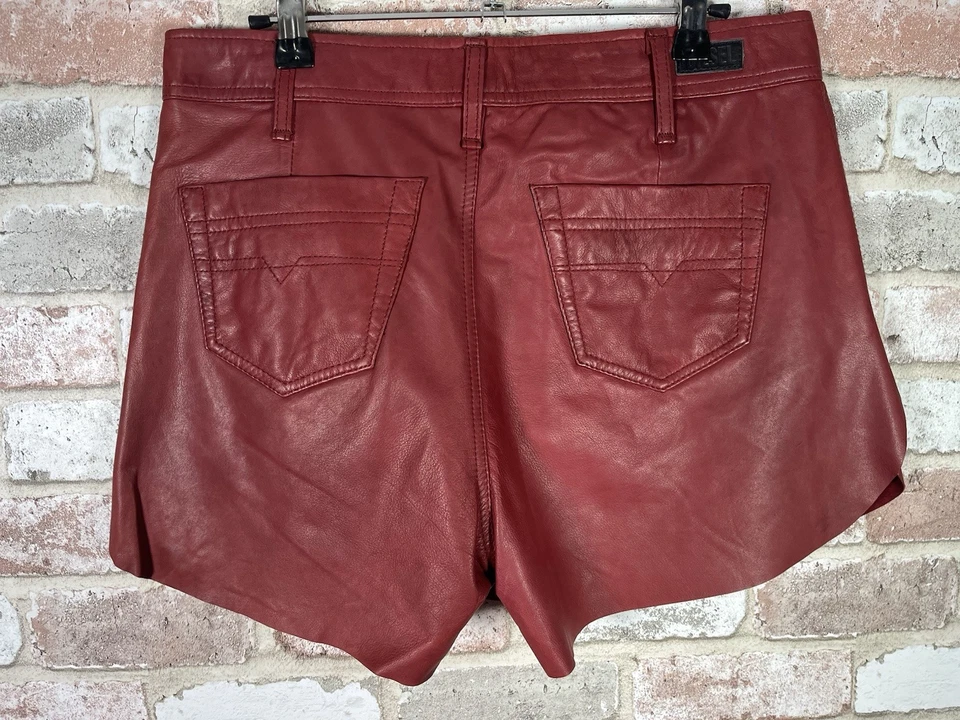 Pantalones Cortos Diesel Rojo Cuero Oveja Genuino Tiro Alto Talla 27 Foto 2 de 4