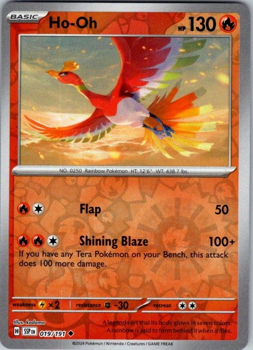 Pokemon | SV08: Surging Sparks | Ho-Oh | 019/191 | Reverse Holo | NM