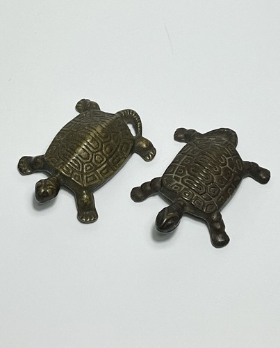 Vintage Brass Miniature Turtle Figurines Small Metal Tortoise Pair MCM Very Nice
