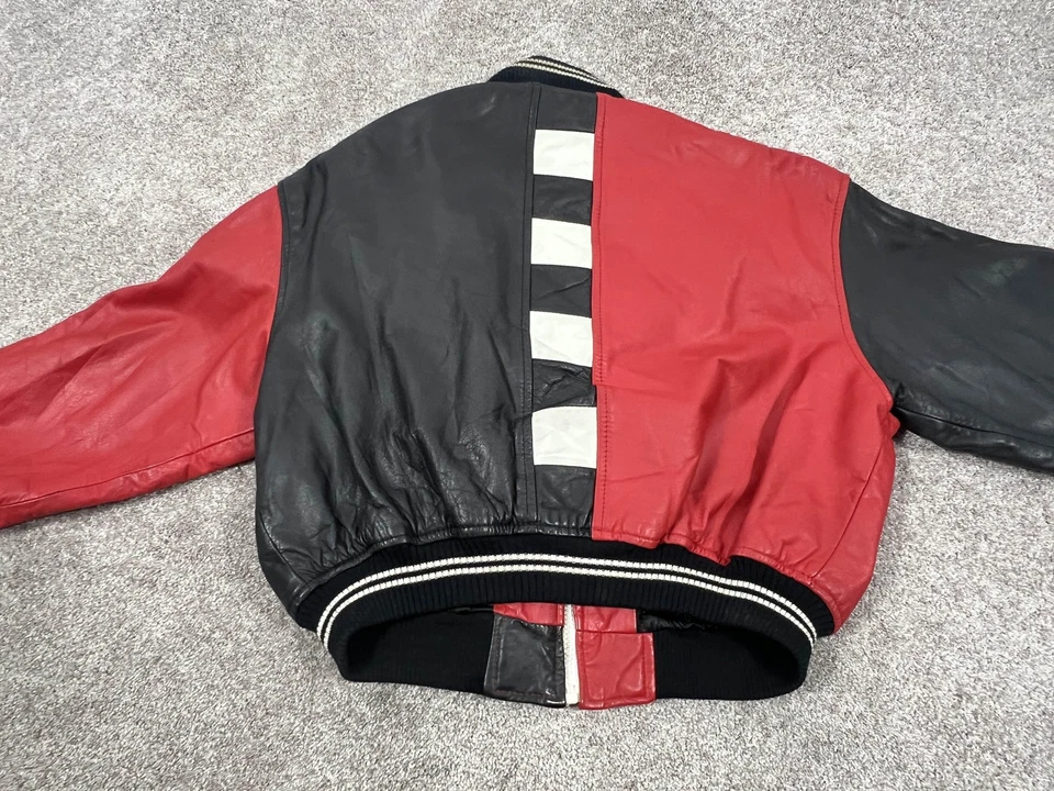 Chaqueta de cuero vintage G-iii para hombre mediana roja negra bombardero acolchada carreras años 90 Foto 3 de 4