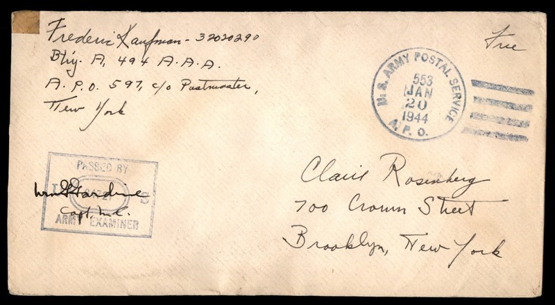 Mayfairstamps US 1944 APO 593 to Bklyn NY Signed Free Cover cca_07623