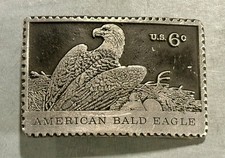 Vintage American Bald Eagle .06 Cents US Postage Stamp Pewter Belt Buckle