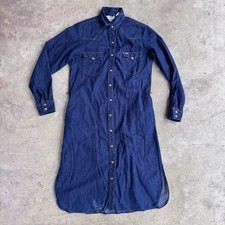 Vintage 70s Ms Lee Dress Womens 11 Denim Western Pearl Snap Shirt Chambray Large