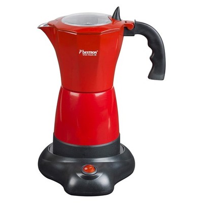 Elektrischer Espresso-Kocher 480 Watt 6 Tassen 180ml Aluminium Rot Espressokanne