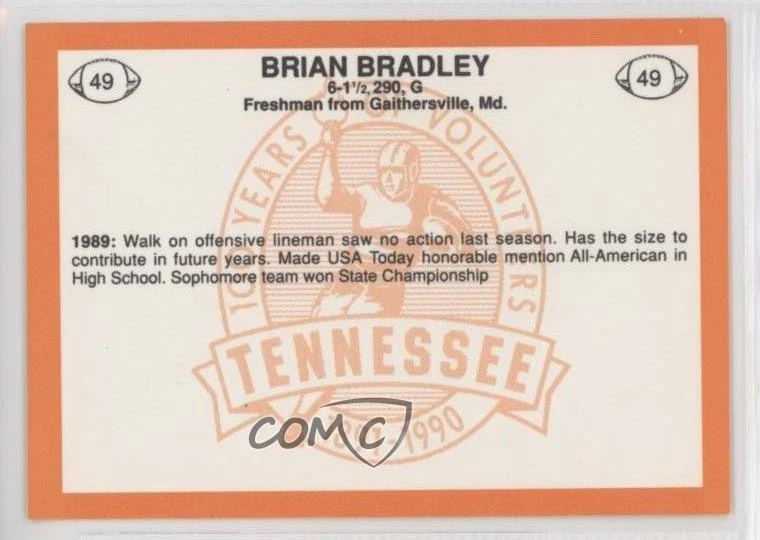 1990 100 Years of Tennessee Volunteers Brian Bradley #49 - Image 2 of 2
