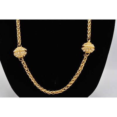 Vintage Rhinestone Ball Necklace Wheat Chain Heavy Chunky Crystal
