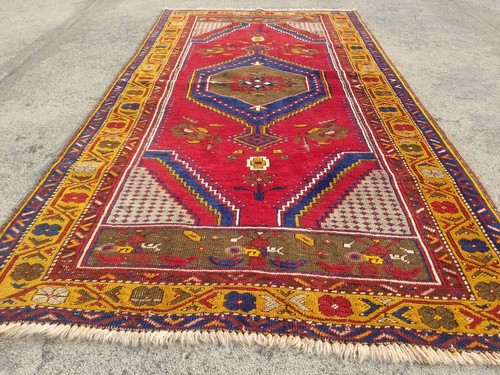 Authentic Hand Knotted Vintage Afghan Turkmen Wool Area Floor Rug 6.5x3.5ft