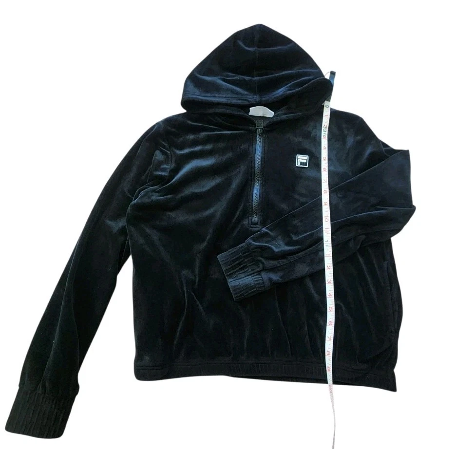Sudadera con Capucha FILA Terciopelo Media Cremallera De Colección Negra Para Mujer’s M Y2K Athleisure Foto 4 de 4