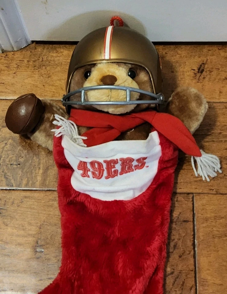 Medias de oso de peluche de Navidad vintage 1993 San Francisco 49ers fútbol americano NFL Navidad Foto 3 de 4