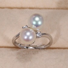 Unique AAAA 8-10mm akoya natural white round double Pearl rings s925