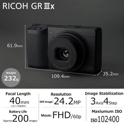 Ricoh GR IIIx Compact Digital Camera - Black (26.1mm f/2.8 GR Lens