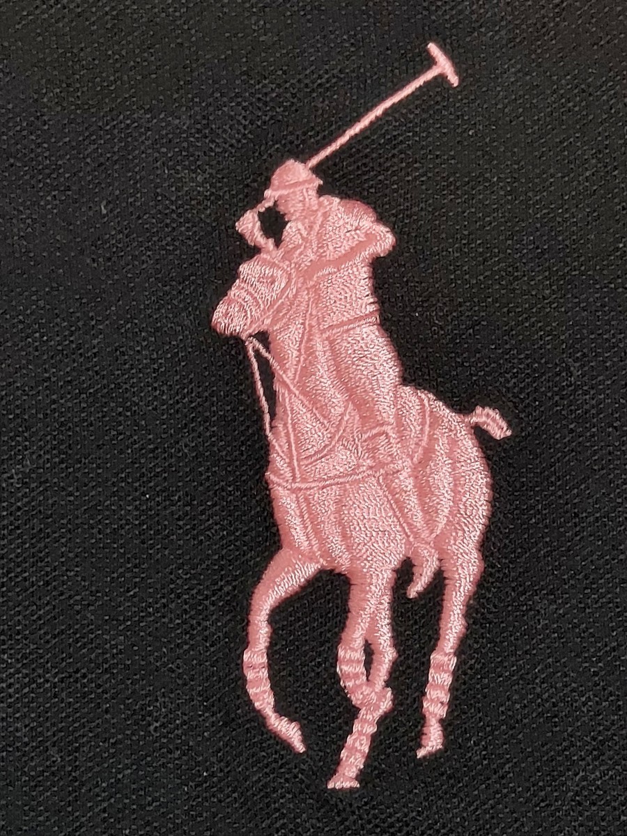 Ralph Lauren　pink pony　ポロシャツ　黒ピンク　刺繍　M Ralph Lauren Large Pink Pony Logo Black Polo Shirt Medium Vintage
