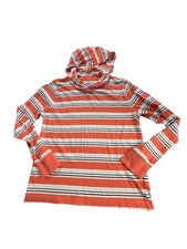 J.Crew Crewcuts Boys L Striped Hoodie Shirt Orange White Blue Long Sleeve 10-11