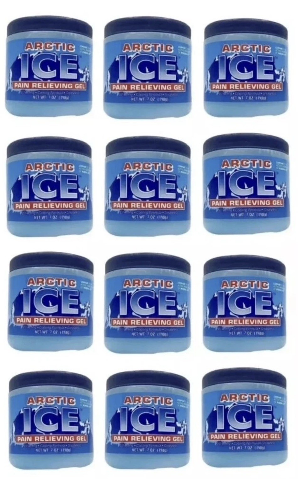 12 X ARCTIC ICE Pain Relieving Gel Fast Acting Cooling Formula Greaseless 7 OZ