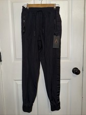 NEW Athleta Allyson Felix Women Legend Track Pants Black Nylon Pocket XXS Zip