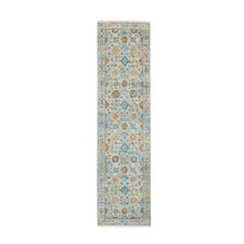 2'6"x10' Blue Sultanabad Reimagined Hand Knotted Pure Wool Zero Pile Runner Rug