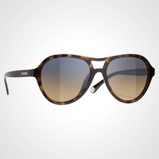 New CHANEL Sunglasses CH5552U C714W1 Brown Havana Polarized Lens Pilot Aviator