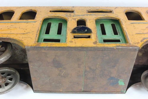 1910 SCHIEBLE RAPID TRANSIT TROLLEY CAR w/ OPENING DOORS 21" OAL PRESSED STEEL - Picture 9 of 22