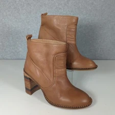 Free people McCall Tan Stack Leather Heel Boots Booties Ankle Boots 6 Tan Boho