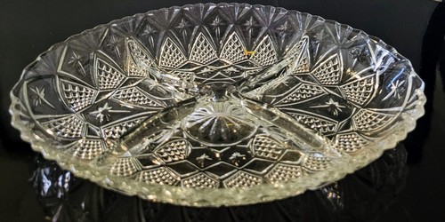 Vintage Cut Glass Hors D'oeuvre 4 Section Tray On Silverplate Handled Basket - Picture 4 of 8