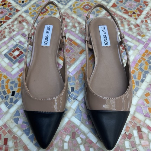 Steve Madden Allure Slingback Pointed Toe Mules Shoes Beige Black Size 7.5