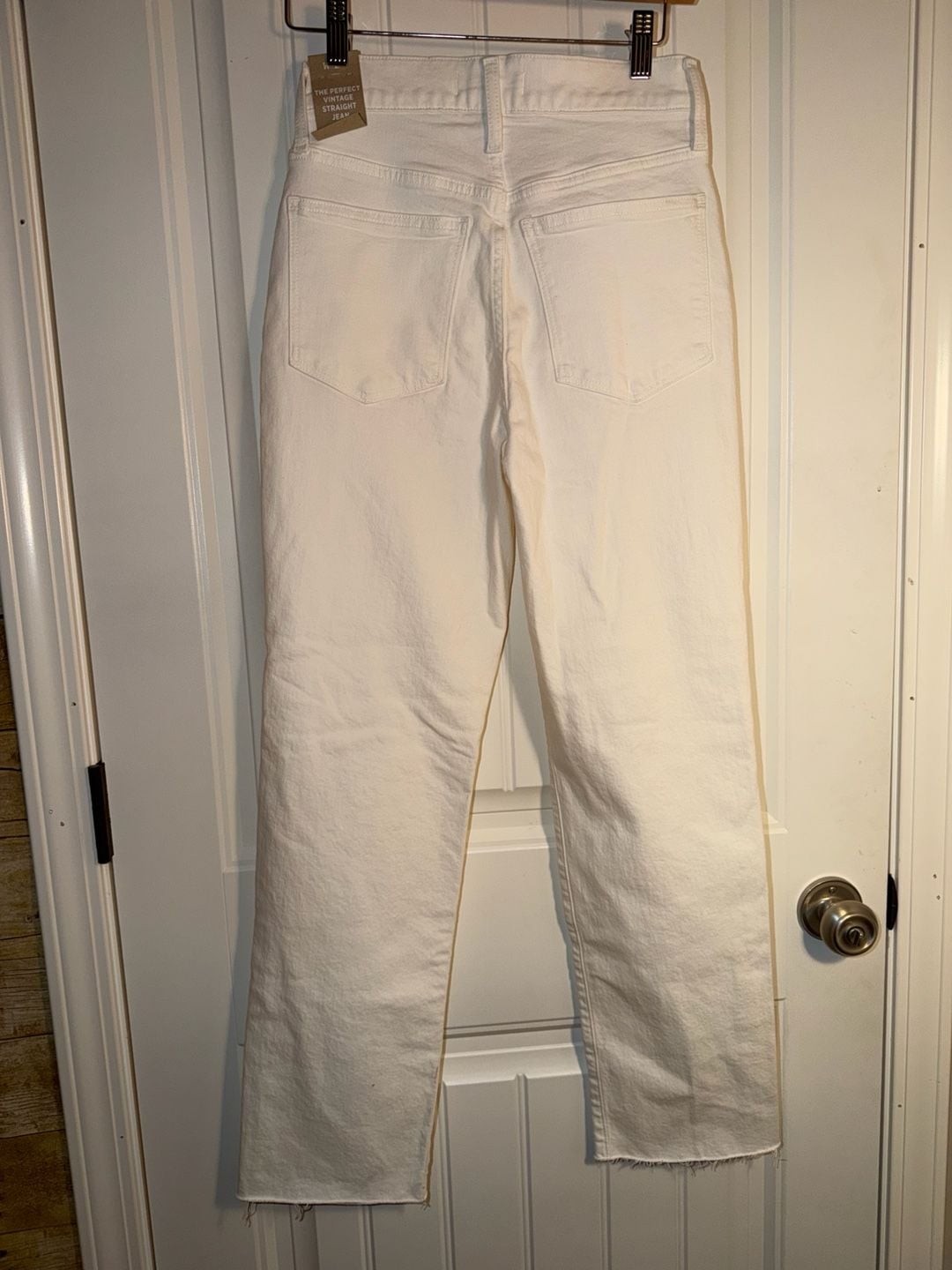 Madewell Perfect Vintage Straight Jeans 🤍 White Distressed High Rise Raw Hem, photo 6