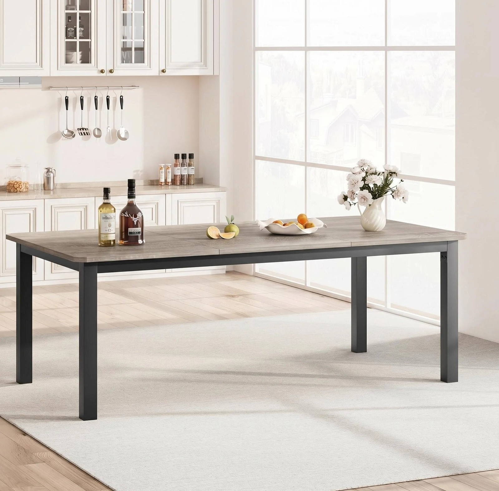 Dining Table for 6-8 People Long Kitchen Table Sturdy Metal Frame for Dinner