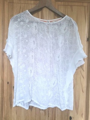 WHITE STUFF SHEER EMBROIDERED RELAXED FLOATY BLOUSE IN WHITE UK 10