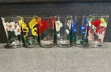 6X Vintage 50's Boscul Peanut Butter Glasses with Flowers - Small Type