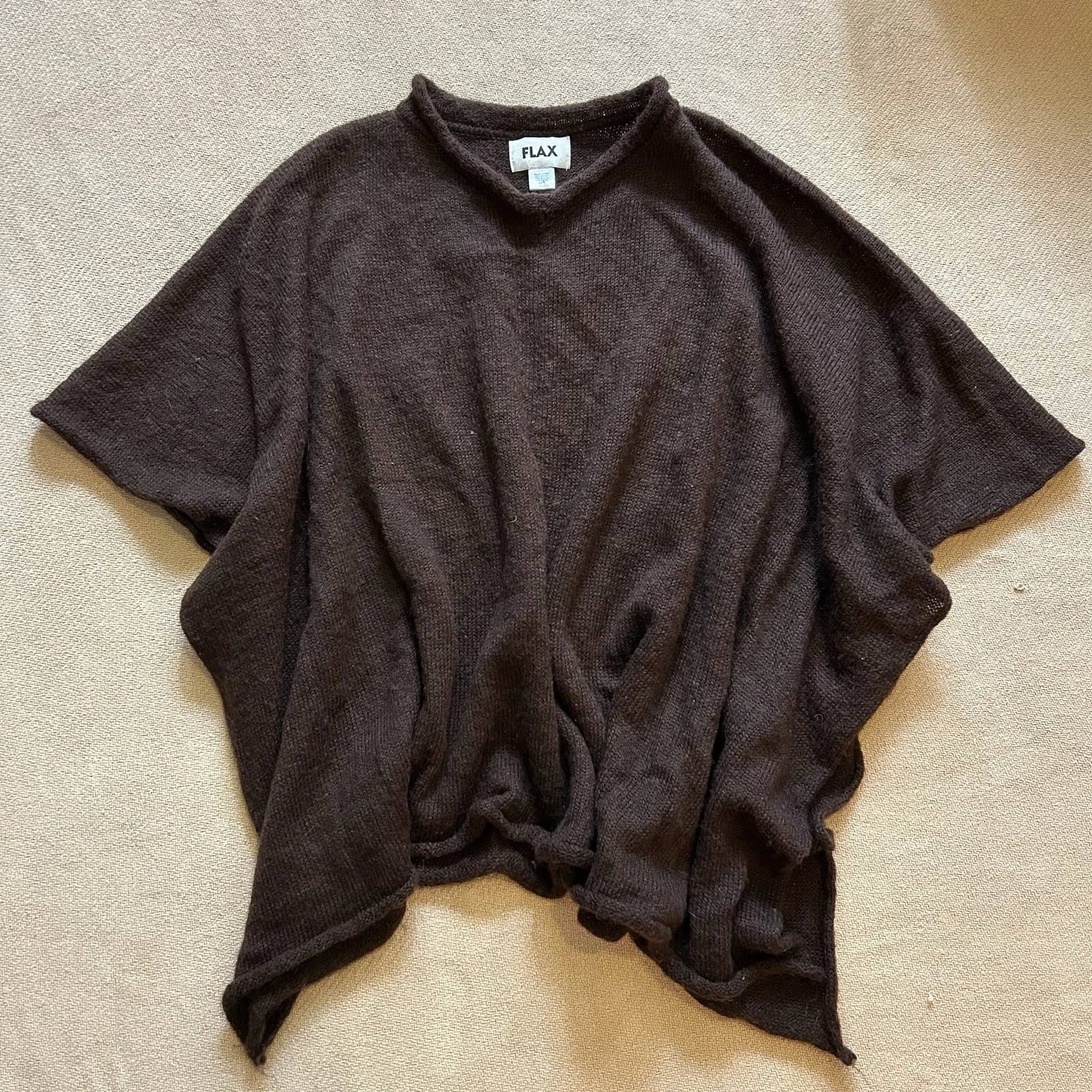 Flax Mohair Knit Poncho Shawl Oversized Super Soft Sweater M/L