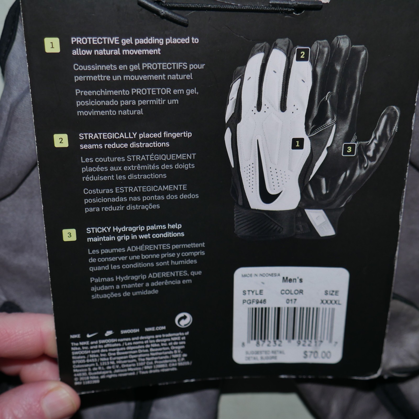 Nike D-Tack 6.0 Football Gloves Size 4XL Padded Black Lineman Defensive Tackle thumbnail 4