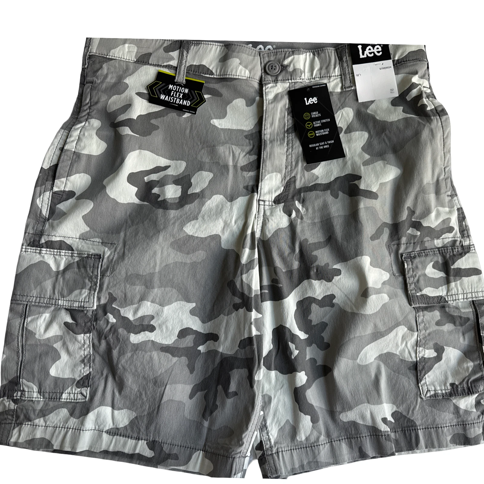 Lee Cargo Shorts Gray Camo Size 44 Regular Fit,Motion Flex Waistband,Stretch.NWT