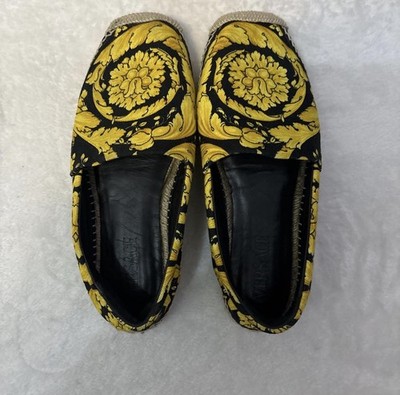 Versace Barocco Women s Black Yellow Slip-On Canvas Espadrille Shoes