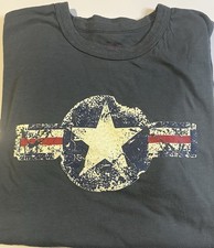 USA Air Force Distress Graphic T-Shirt Vintage Star Emblem Heather Blue Large L