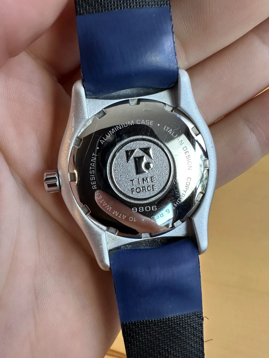VTG Time Force Men's Watch Aluminum Rare 9806 Blue Silver NEEDS BATTERY Y2K