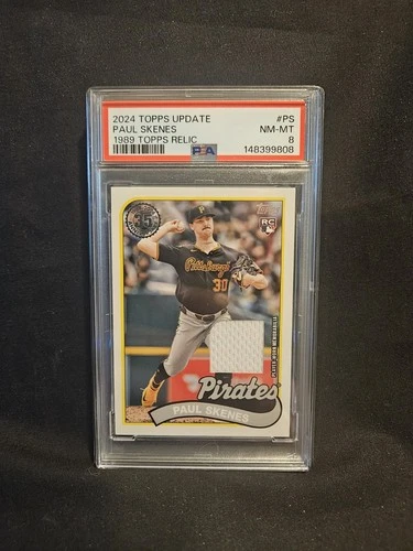 2024 Topps Update 1989  worn Relic Paul Skenes 89RU-PS Rookie Pirates PSA 8