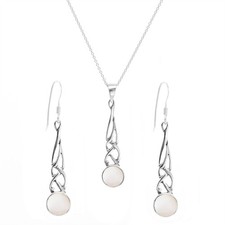 Silverly Set Argento 925 Collana Orecchini Madreperla Nodo Celtico Pendenti