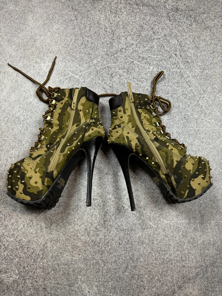 Sexy New Rock Style Spikes Camo Avant Garde Boots Shoes High Heel Womens - Image 2 of 4