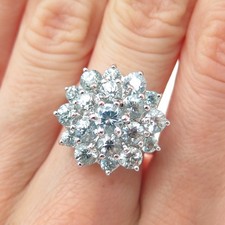 925 Sterling Silver Real Round-Cut Blue Topaz Flower Cluster Ring Size 7.5