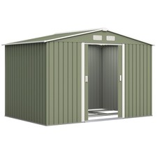 Outsunny 9 x 6FT Galvanised Garden Storage Shed with Sliding Door, Light Green