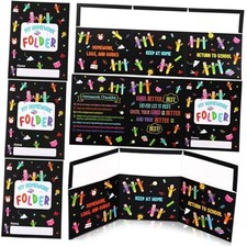 24 Pcs Homework Tri-fold 3 Pocket Folders, Plastic Folders with Pockets File