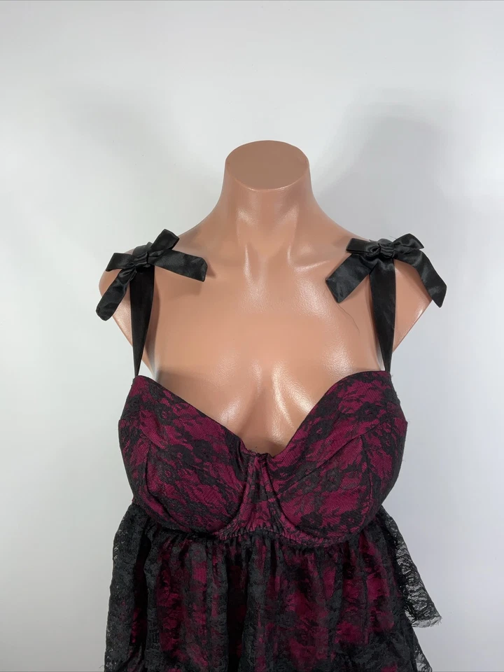 Cacique Negro y Rosa Mujer Talla Grande Acolchado Sujetador Push Babydoll Camisón 22/24 Foto 3 de 4
