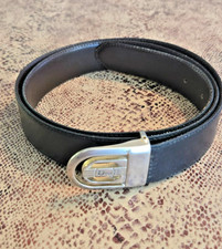 Christian Dior Vintage Leather Belt Black Brown Gold Buckle Italy 35"-39"