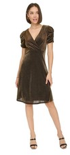 Tommy Hilfiger Women's Gold Puff-Sleeve Ruched Dress Size 10.    E