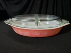 Vintage Pyrex Pink Daisy 1.5 Qt Oval Divided Casserole Dish & Lid