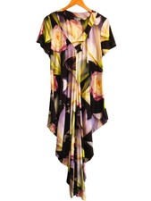 Chesca - Floral Print Asymmetric Dress - Black Yellow Pink - Size 2