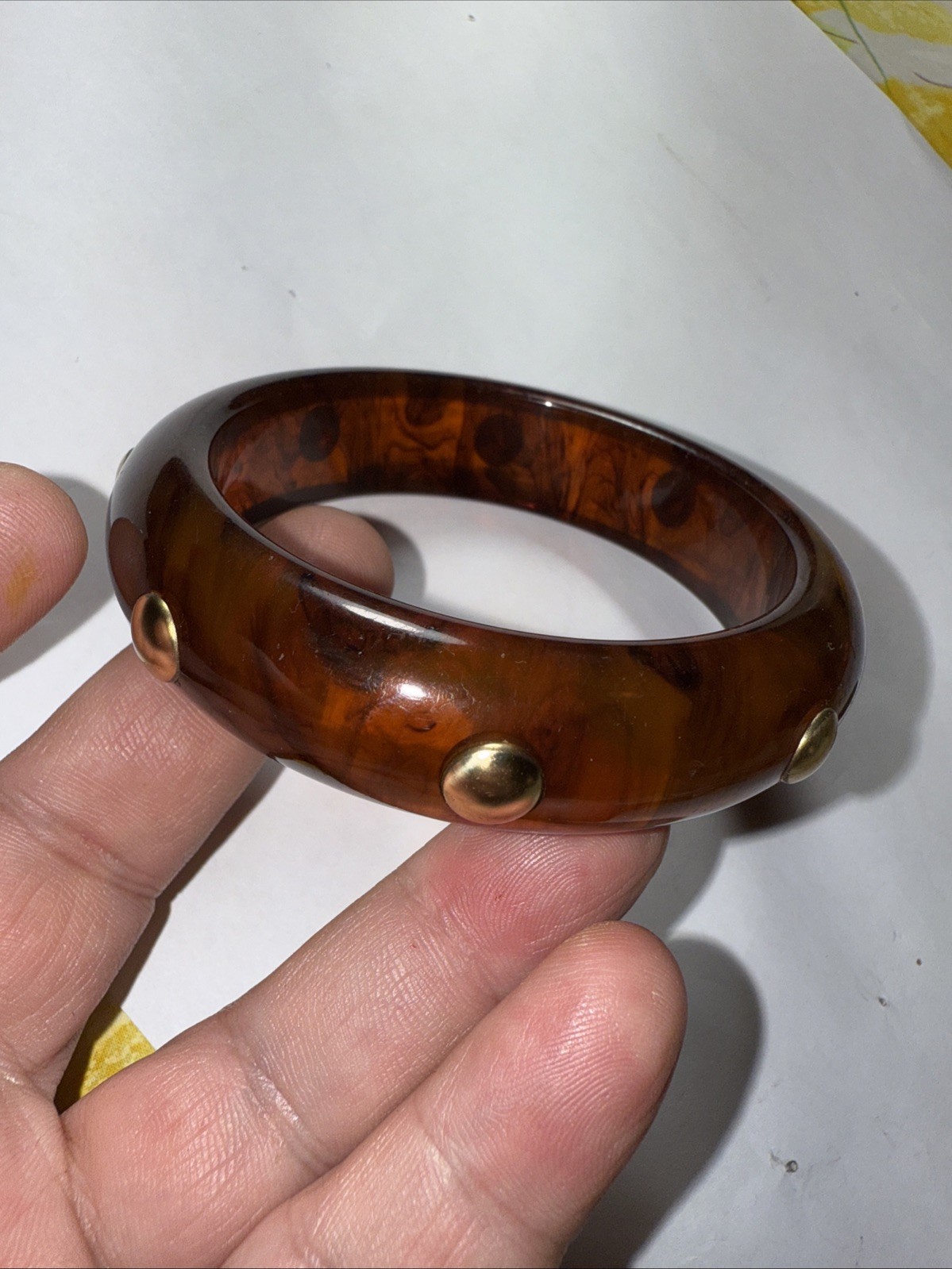 Bracelet Bangle Bakelite Root bear With Studs 3/4… - image 3