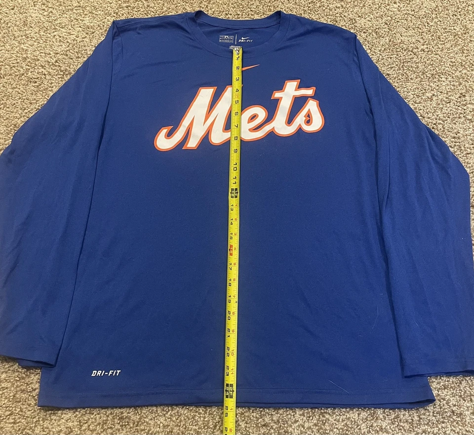 Nike Dri-Fit Mets Camisa Manga Larga Azul Atlética MLB Béisbol Para Hombres Grande Foto 4 de 4