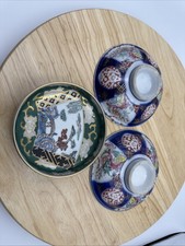 Lot of 3 Antique/ Vtg Japanese Imari & Nippon Porcelain Dishes Hand Painted Gilt