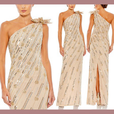 NWT Mac Duggal [ 12 ] 93739 Feather Embellished Floral One Shoulder Gown #S975